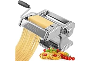 MOVASEE Nudelmaschine – 150 Rolle mit Pasta-Schneidemaschine – 7 verstellbare Dickeeinstellungen – Für perfekte Spaghetti oder Fettuccini, aus Legierter Stahl, Manuell