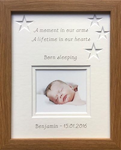 Baby Born Sleeping Stars Moon Personalised Photo Frames 9 x 7 Oak Colour Wood-effect