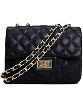 JSbetter Leder Umhaengetasche,Damen Gesteppt Handtasche Schultertaschen Ketten Tasche mit Steppmuster und Kettenhenkel...