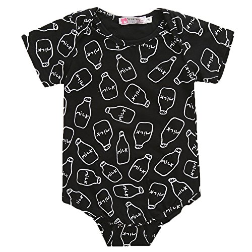 Newborn Infant Girls Boy Baby Milk Bottle Cotton Pajama Romper Onesie (6-12 Months, Black)