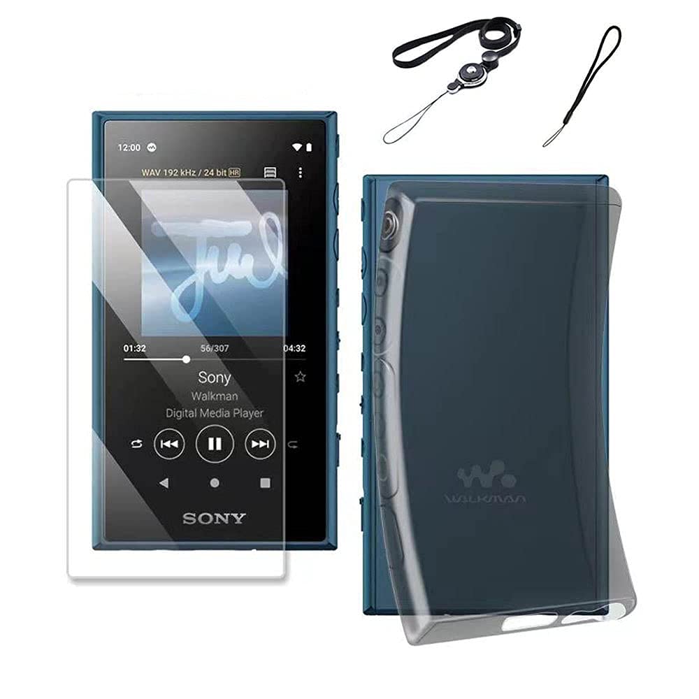 BestforYou Sony Walkman NW-A100 A105 A106 Case,Soft Clear TPU Protective Skin Case Cover for Sony Walkman NW-A100 A105 A105HN A106 A106HN A107 A100TPS (with Glass, Clear Black)