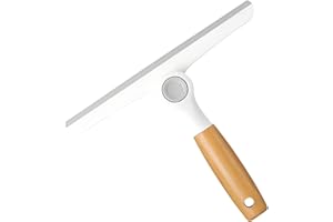Raclette de douche avec lèvre en silicone, pivotante à 360 °, raclette pliable avec poignée en bambou, pour paroi de douche, fenêtre et surfaces en verre