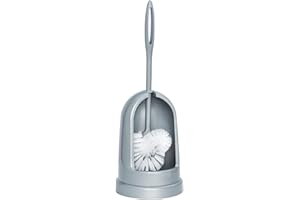 ‎WENKO WENKO WC-Garnitur Standard, dekorativer WC-Bürstenhalter ideal für Bad & Gäste-WC, Garnitur Inkl. weißer WC-Bürste mit zusätzlicher Randreiniger-Bürste, aus Kunststoff gefertigt, Ø 12 x 39 cm, Grau