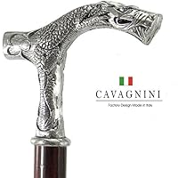 Walking Stick vintage cane In Metal Pewter and Beech Wood. Ergonomic and rigid, Customizable in Length, Black Brown Color, Tip, Engraving. Dragon Handle for Man and Woman CAVAGNINI Italy