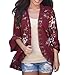 Produktbild TOPSELD Frauen Spitze Floral Open Cape Mantel Lose Bluse Kimono Jacke Strickjacke (Weinrot,Small)