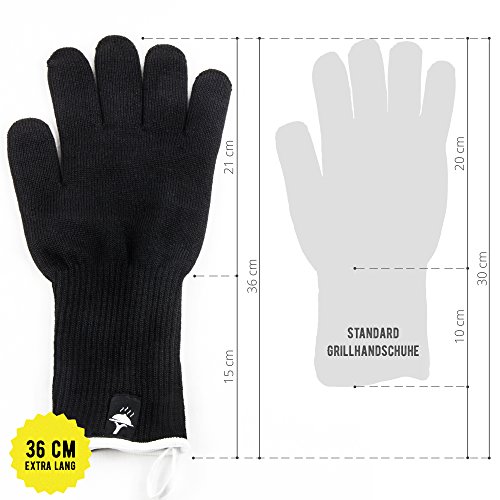Ofenhandschuhe hitzebeständig und feuerfest bis zu 500 °C im 2er Set – 36cm extra lang für den sicheren Einsatz als Grillhandschuhe & Topfhandschuhe zum Kochen, Grillen oder Backen – schwarz - 3