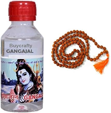 Buycrafty Pure Ganga Jal Gangajal Holy Water 100ml (Pack of 10) free Rudraksha mala, Positive energy religious ceremony