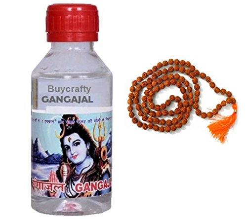 Buycrafty Pure Ganga Jal Gangajal Holy Water 100ml (Pack of 10) free Rudraksha mala, Positive energy religious ceremony