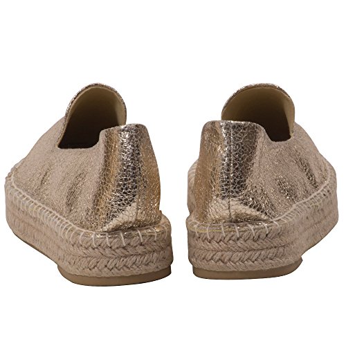 Japanwelt Plateau Espadrilles Damen Glitzer Gold Größe 39 - Sommer Leinenschuhe Slipper mit Plateausohle - 6