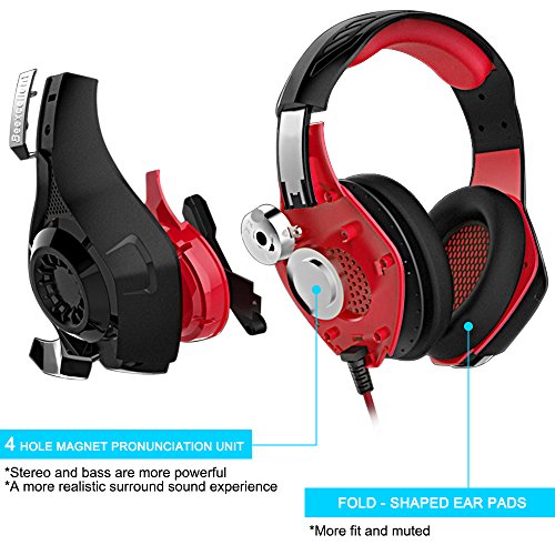 GM-1 Auricular para Juegos de PS4 Xbox One Tablet PC Celular  Est  reo LED Retroiluminada Auriculares con Micr  fono por AFUNTA-Rojo