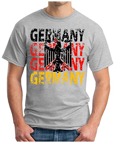 OM3 – GERMANY – T-Shirt DEUTSCHLAND EM 2016 FRANKREICH FRANCE FUSSBALL FANSHIRT SOCCER CUP SPORT TRIKOT EUROPAMEISTER, M, grau meliert