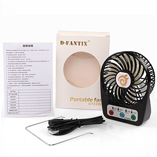 D-FantiX Tragbare Lüfter Batteriebetrieben Tischventilator, 3-Zoll Mini Tisch Ventilator mit 3-Leistungsstufen, Persönlicher Fan für Reise, Büro, Laptop, Outdoor (Schwarz) - 7