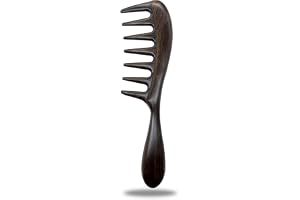 EQLEF Stor bred tandkam träkam naturkam grov zinkig trä antistatisk och reder upp handgjord stor tandkam för tjocka lockar och slätt, lätt att reda ut hår