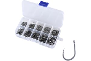 KYLOS Anzuelos De Pesca, 100 Pcs Anzuelos De Pesca En 10 Tamaños, Anzuelos De Púas, Pesca Gancho De Acero Al Carbono Con Caja De Plástico, 3# - 12#