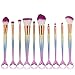 NEEDOON 10Pcs Mermaid Makeup Brushes Premium Makeup Brush Set Synthetic Kabuki Cosmetics Foundation Blending Blush Eyeliner Face Powder Brush Makeup Brush Kit