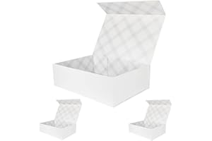 Tekhoho Paquete de 3 Cajas de Regalo Grandes Blanco 33x23,7x10 cm, Caja de Regalos Premium con Tapa MagnéTica para Embalaje de Regalos de Bodas y CumpleañOs, Forro a Cuadros