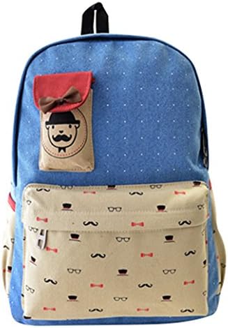 Fansela(TM) Cute Spot Canvas School Backpack Travel Laptop Bags For Girls Sky Blue