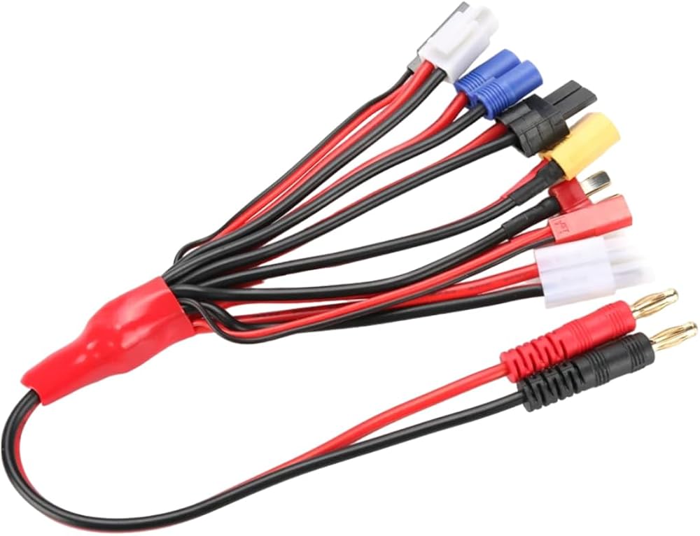 Monte Lua 8'i 1 Arada Lipo Pil Şarj Kablosu, 4mm Banana Plug - T-Dean + XT60 Plug + EC3 Plug + Futaba + JST Plug + Tamiya + TRX + IMAX B6 Şarj Cihazı için İki DIY Çıplak Tel Set Kiti Çoklu Şarj Kabloları