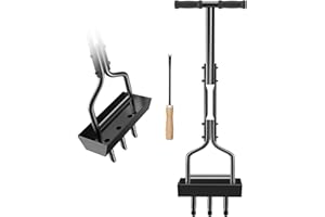 vanpein Lawn Aerator Coring Tool Plug Aeration Manual 3 Core with Core Collection Storage Box, Hollow Tine Plug Core Aerators for Compacted Soils and Lawns Yard Garden, Black-3 Tine
