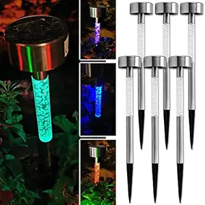 REES52 Solar Light air Bubbles Set of 6 LED Color Changing Solar Lights Stainless Steel Garden Light