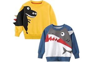 SUPFANS Boys Cute Dinosaurs Sweatshirts Pullover Jumper Cotton T-Rex Long Sleeve Tops Toddlers T-Shirt