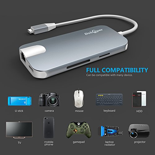 Type C Hub, Dootoper USB C Hub mit 3 USB 3.0 Ports, 4K HDMI Port, Ethernet-Port(1000Mbit/s), SD-Kartenleser, Micro SDHC und USB C Ladeanschluss, für Geräte mit USB Typ C wie MacBook Air, MacBook Pro, Mac Mini, Google Chromebook 2016(Space Gray) - 5