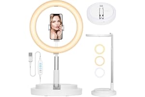 TARION Anillo de luz con Soporte: Anillo de luz LED de Escritorio de 11.8 Pulgadas con Soporte para teléfono, Anillo de iluminación Plegable para Selfie, Foto, videoconferencia, Maquillaje,