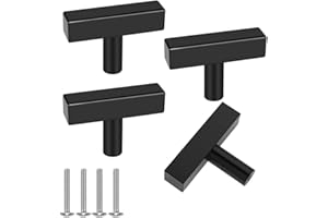 Drenky Tiradores Cocina, 4 piezas Negro Cuadrado Tiradores Cajones de Acero Inoxidable Pomos y Tirador para Muebles Un Solo Agujero Con Tornillos