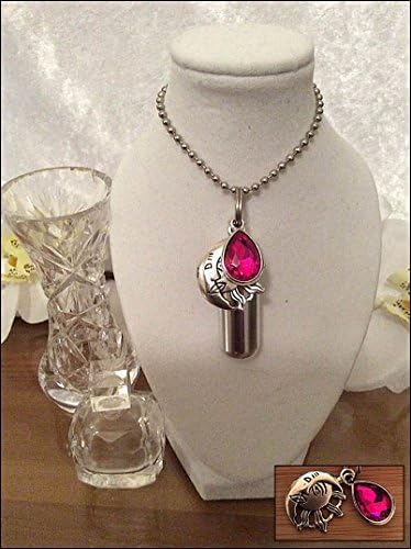 The Birthstone Collection: Cremation Jewelry Ashes Memorial Urn Necklace with October (Tourmaline) charm attached and free Jewellery Pouch and Fill Kit. Carry a permanent memorial to your loved one.