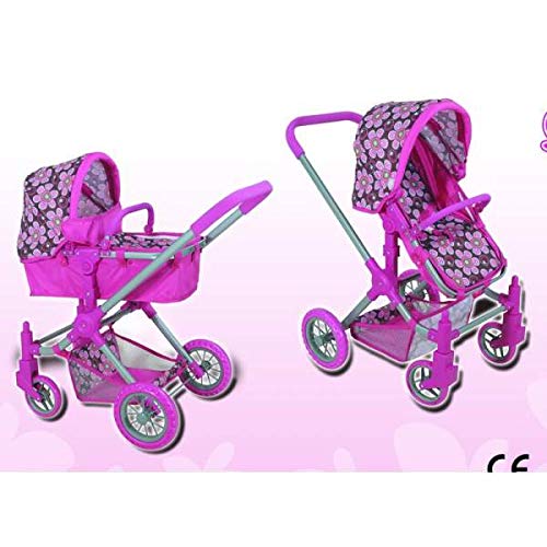 Carrito para Muñecas de Juguete 2 en 1 Sillita y Cochecito Tipo Bugabú/Capota y Ruedas Giratorias, 72x45x76 cm