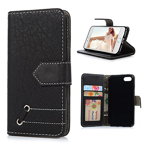 iPhone 7 Hardcase iPhone 7 Flip Hülle YOKIRIN Premium Kunstleder Muster Purse Geld PU Leder Schutzhülle TPU Innenschale Wallet Case Brieftasche Flipcase Klapptasche Portemonnaie Handyhülle mit Karteneinschub Standfunktion und Magnetverschluß Schwarz