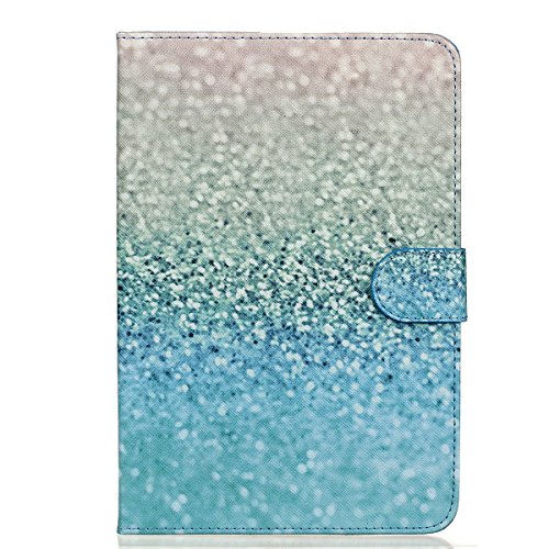 Etsue für iPad Air 2/iPad 6 Silber Grün Strand Sand Ledertasche Case Hülle, Bunte Retro Painted Smart Cover Case Flip Case Tasche Leder Hülle Folio Wallet Etui Schale Schutzhüllen mit Ständer Magnetic Kartenfächer für iPad Air 2/iPad 6 + 1x Glitzer Staub Stecker + 1x Blau Eingabestift- Beach Sand