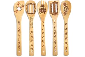 FUTERLY Lot de 5 cuillères en bois pour la cuisine, la série télévisée des amis, jolies spatules en bois brûlé pour ustensiles de cuisine, cadeaux de pendaison de crémaillère pour une nouvelle maison