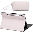 HYZUO Case for Samsung Galaxy Tab S9 FE+ Plus/Galaxy Tab S9+ Plus 12.4 Inch 2023, Multi-Angle Viewing Folio Stand with S Pen Holder, Protective Tablet Cover with Pouch, Auto Wake/Sleep, Apricot