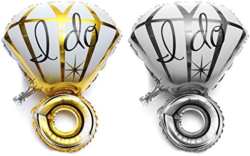 WeforU 27.5inch Ring Foil Balloon, 2PCS Big Diamond Wedding Engagement Propose Birthday Hen Party Decor (Silver + Gold)