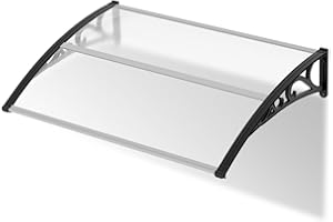 Joparri Marquesina para puerta de entrada de 150 x 100 cm, toldo de policarbonato de 6 mm, soporte de PP, toldo transparente con arco de arco transparente, extremadamente resistente a la intemperie,