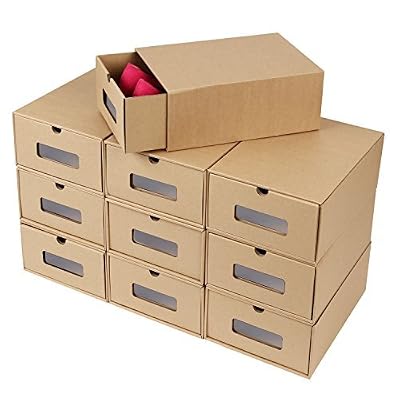 MVPOWER Boîte à Chaussures en Papier Kraft Boîte de Rangement Boîte à Chaussure avec Tiroir Boîte à Chaussure avec Tiroir en Carton Epais 10 PCS