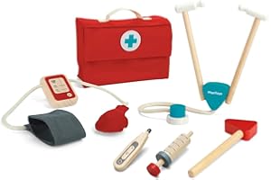 PlanToys Maletín Médico Juguete - Maletín de Doctor con 5 Instrumentos Médicos - Kit Médico Infantil - Maletín de Médicos Juguete de Madera