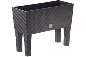 PROSPERPLAST Jardinera alta rectangular 30 litros con autorriego color ocre oscuro 60 x 25 x 46 cm con patas