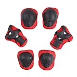 CHIC-CHIC Sport Lot de 6 Protections pour Poignets, Genoux, Coudes Trottinnettes/Skate/Scooter/BMX/Scooter/Cyclisme/Bicyclette Sécurité (Rouge, 3-8 Ans)