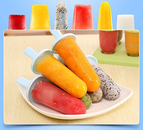 Joyoldelf 6-er Set Eis Lutscher Ice Pop Moulds Maker Eis Forme Wiederverwendbaren Stieleis-Formen für Kinder mit schenken 3 Silikon Eis Lutscher Formen (Blau) - 3