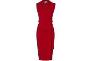GRACE KARIN Women's Bodycon Dress Sleeveless Shawl V-Neck Wrap Midi Business Work Dresses with Belt for Cocktail Formal Party Office