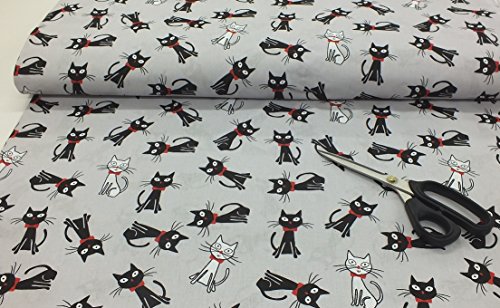 Erstklassiger Baumwollstoff 0,5lfm, 100% Baumwolle, modische Muster, Breite 160cm – Katzen Grau - 3