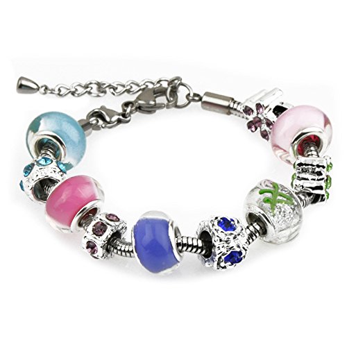 MX Pulsera de acero de titanio de acero inoxidable sin desvanecimiento de cuentas de colores hechos a mano puros,UN,17cm XM