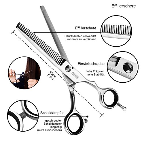 GHB 4er Haarscheren Set Friseurschere Effilierschere für Profi Friseure und Privat aus Edelstahl mit Kästchen 6 Zoll - 4