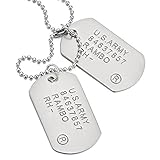 chapa militar plata personalizada Metal: Aleación COOLSTEELANDBEYOND Satinado Dos Piezas Militar Ejército Dog Tag, Collar con Colgante de Hombre, Bola Cadena 70CM