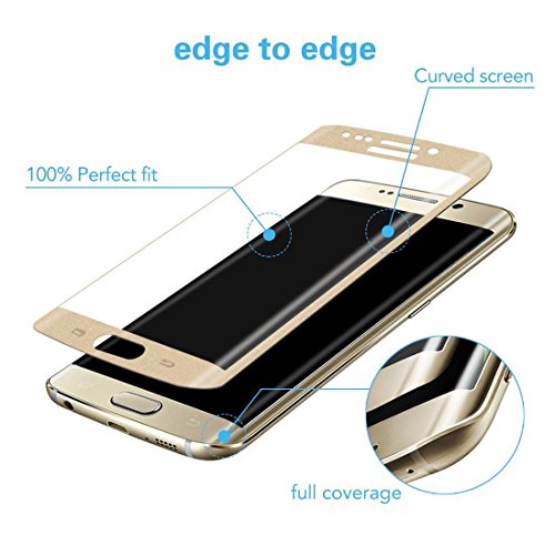 [2 Stück] EUGO Samsung Galaxy S6 Edge Schutzfolie – 3D Premium Full Coverage Gehärtetem Glas Schutzfolie Displayschutzfolie Panzerglas für Samsung Galaxy S6 Edge – Gold - 4