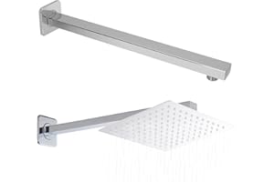 wiipara Brausearm 40cm Wandmontage Duscharm, Edelstahl Eckig Duschkopf Verlängerungsarm Duschkopfhalterung für Duschkopf Regendusche, G1/2 Anschluss Wandarm für Handbrause Badzimmer Badzubehör