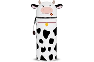 GDFJBG Trousse Ecole 2 en1 en Silicone Souple - Kawaii, Koala Porte-Plume, Fermeture Eclair en Silicone, Pochette de Stylo, avec Support pour Stylo,Extensible en Forme de Animal (Vache)