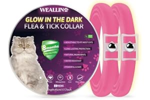 WEALLIN Si Illumina al Buio Collare Antipulci per Gatti, Collare Antiparassitario per Gatti con Protezione Efficace di 8 Mesi, Impermeabile Regolabile Collare Antipulci Gatto, Rosa(2 Pcs)